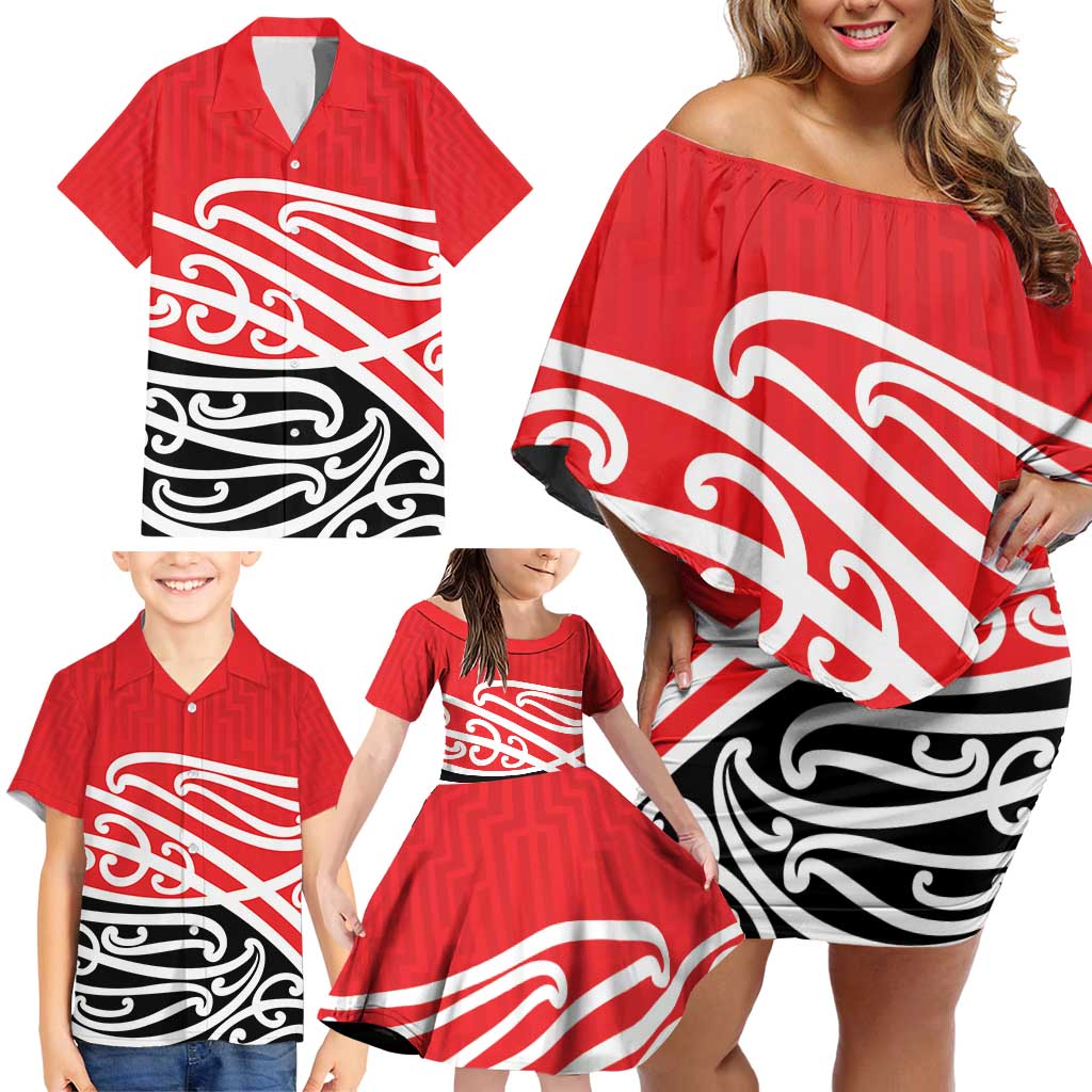 All Red New Zealand Kowhai Ngutukak Family Matching Off Shoulder Short Dress and Hawaiian Shirt LT9 - Polynesian Pride