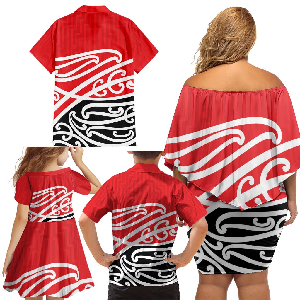 All Red New Zealand Kowhai Ngutukak Family Matching Off Shoulder Short Dress and Hawaiian Shirt LT9 - Polynesian Pride