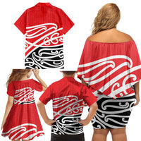 All Red New Zealand Kowhai Ngutukak Family Matching Off Shoulder Short Dress and Hawaiian Shirt LT9 - Polynesian Pride