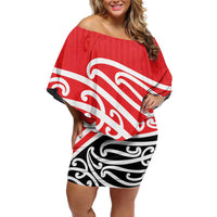 All Red New Zealand Kowhai Ngutukak Family Matching Off Shoulder Short Dress and Hawaiian Shirt LT9 Mom's Dress Red - Polynesian Pride