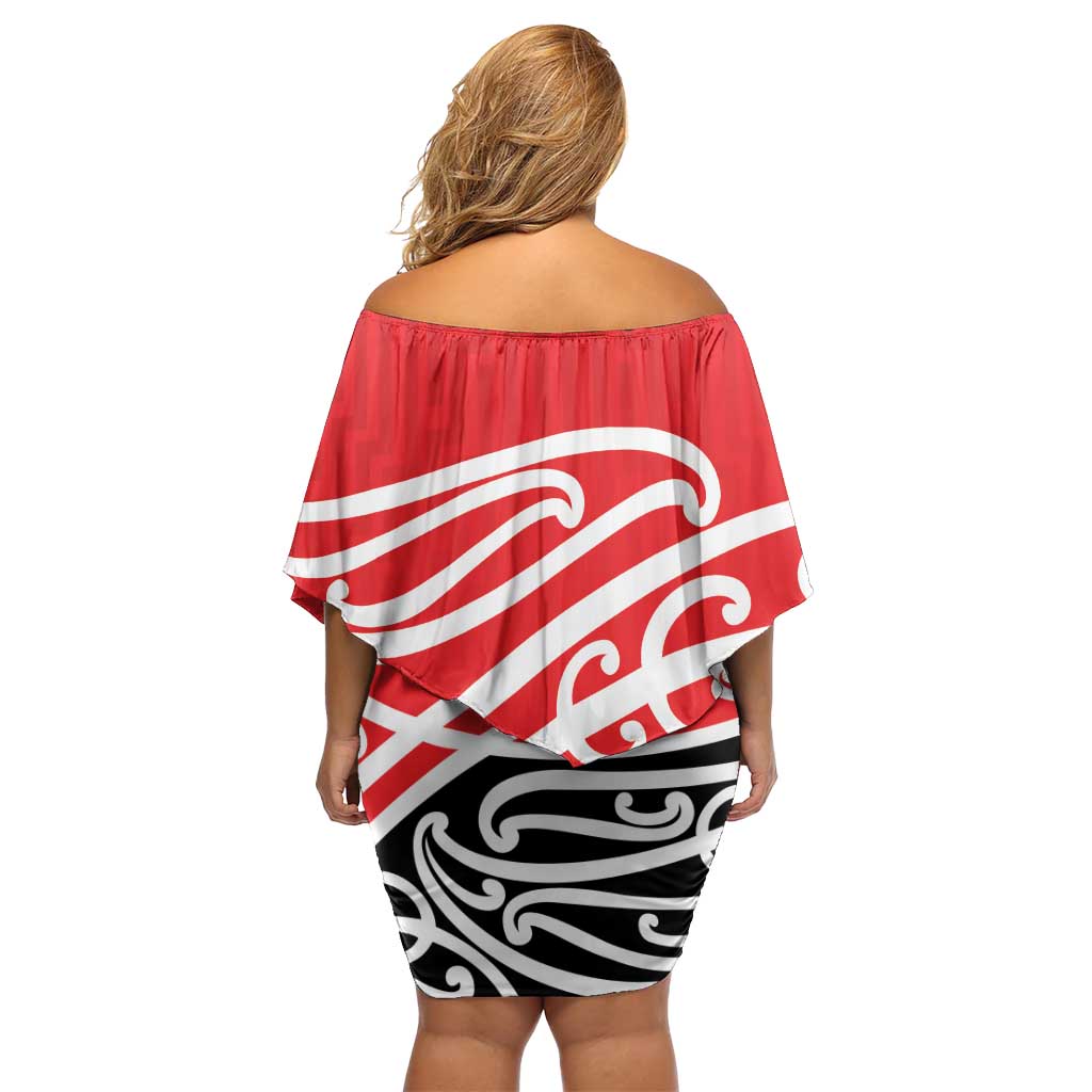 All Red New Zealand Kowhai Ngutukak Family Matching Off Shoulder Short Dress and Hawaiian Shirt LT9 - Polynesian Pride