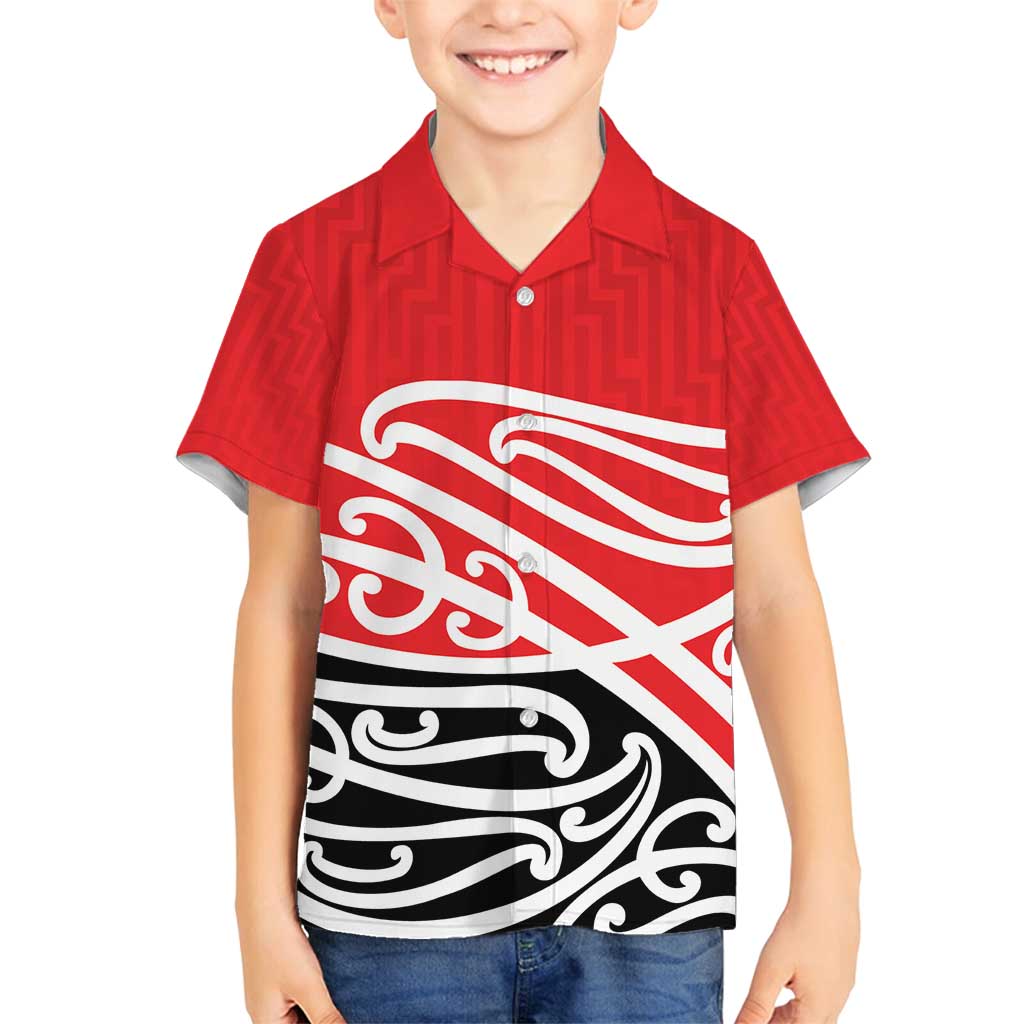 All Red New Zealand Kowhai Ngutukak Family Matching Off Shoulder Short Dress and Hawaiian Shirt LT9 Son's Shirt Red - Polynesian Pride
