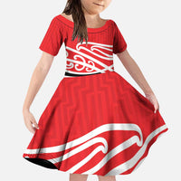 All Red New Zealand Kowhai Ngutukak Family Matching Puletasi and Hawaiian Shirt LT9 Daughter's Dress Red - Polynesian Pride