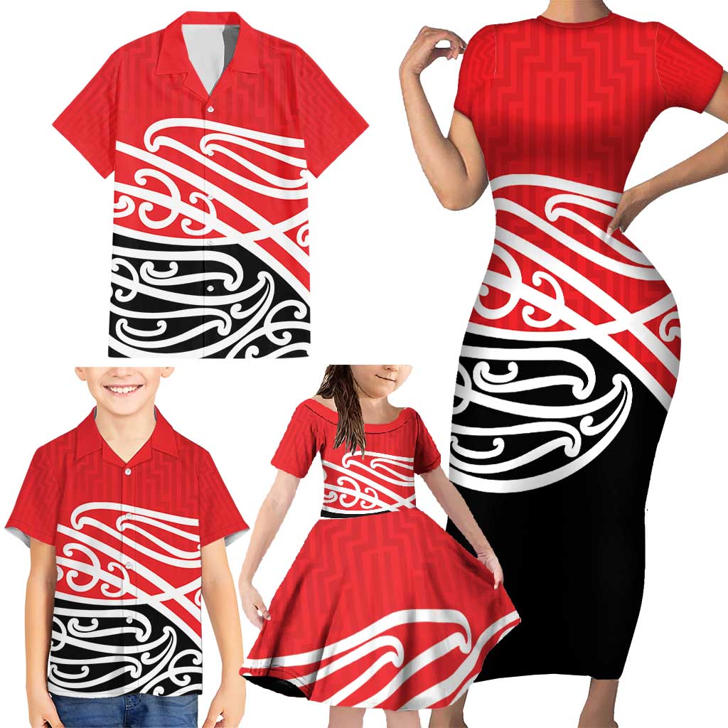 All Red New Zealand Kowhai Ngutukak Family Matching Short Sleeve Bodycon Dress and Hawaiian Shirt LT9 - Polynesian Pride
