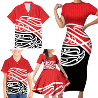 All Red New Zealand Kowhai Ngutukak Family Matching Short Sleeve Bodycon Dress and Hawaiian Shirt LT9 - Polynesian Pride