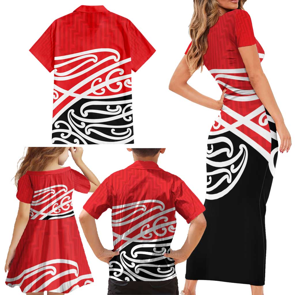 All Red New Zealand Kowhai Ngutukak Family Matching Short Sleeve Bodycon Dress and Hawaiian Shirt LT9 - Polynesian Pride
