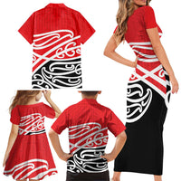 All Red New Zealand Kowhai Ngutukak Family Matching Short Sleeve Bodycon Dress and Hawaiian Shirt LT9 - Polynesian Pride