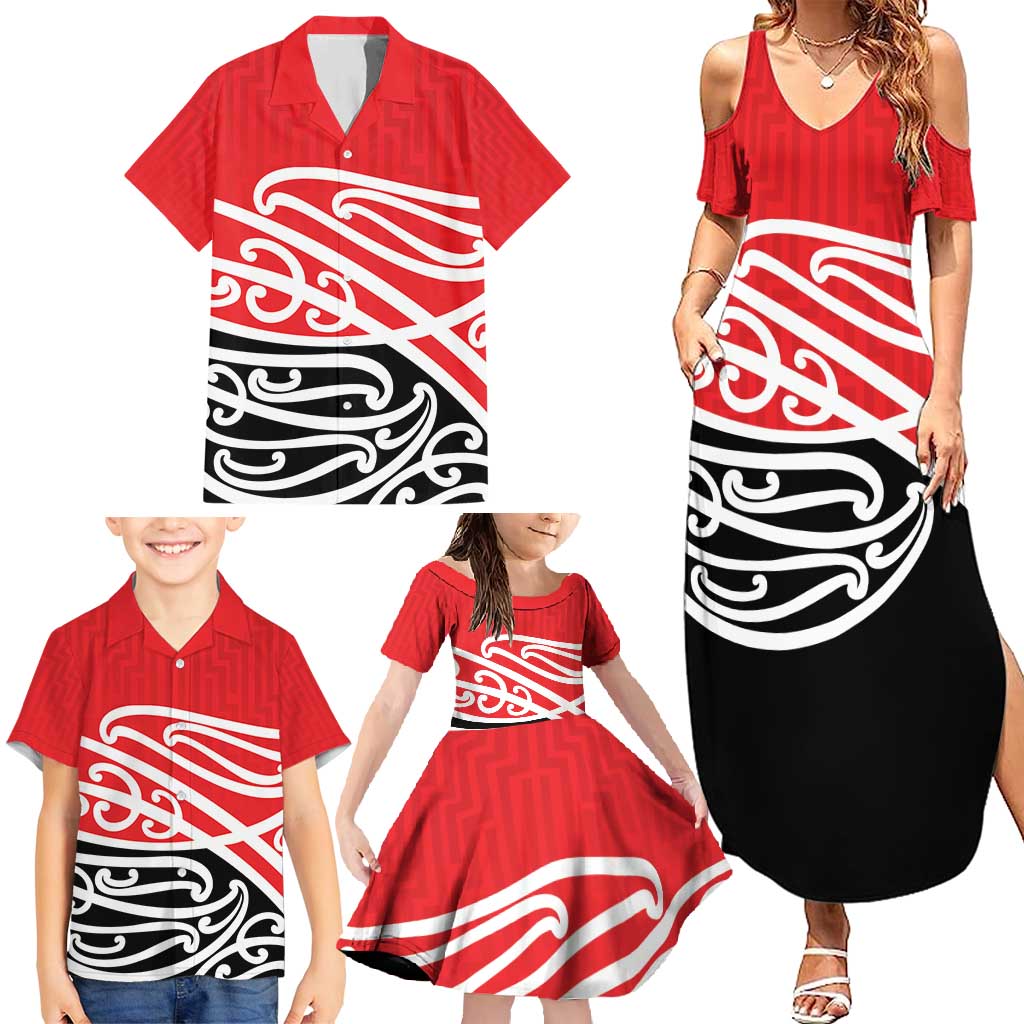 All Red New Zealand Kowhai Ngutukak Family Matching Summer Maxi Dress and Hawaiian Shirt LT9 - Polynesian Pride