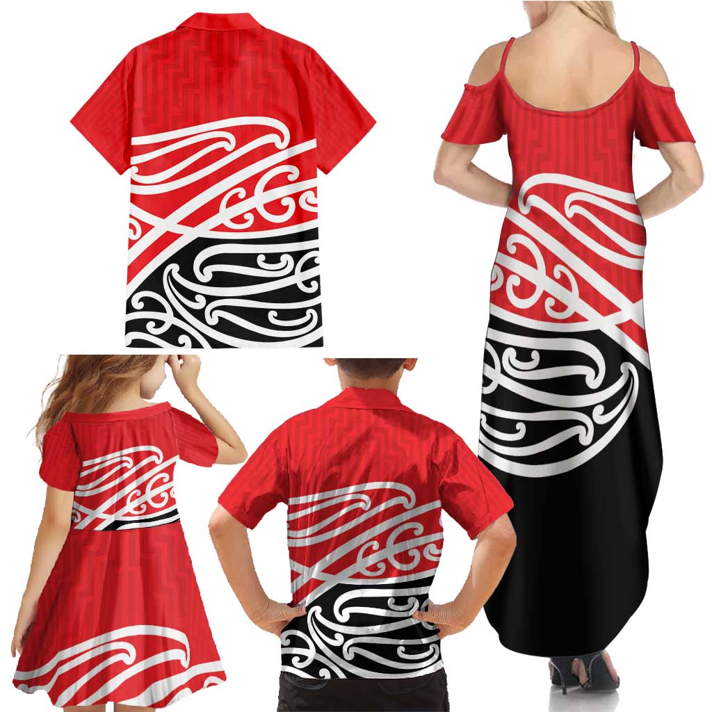 All Red New Zealand Kowhai Ngutukak Family Matching Summer Maxi Dress and Hawaiian Shirt LT9 - Polynesian Pride