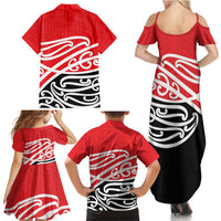 All Red New Zealand Kowhai Ngutukak Family Matching Summer Maxi Dress and Hawaiian Shirt LT9 - Polynesian Pride