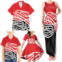 All Red New Zealand Kowhai Ngutukak Family Matching Tank Maxi Dress and Hawaiian Shirt LT9 - Polynesian Pride