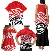 All Red New Zealand Kowhai Ngutukak Family Matching Tank Maxi Dress and Hawaiian Shirt LT9 - Polynesian Pride