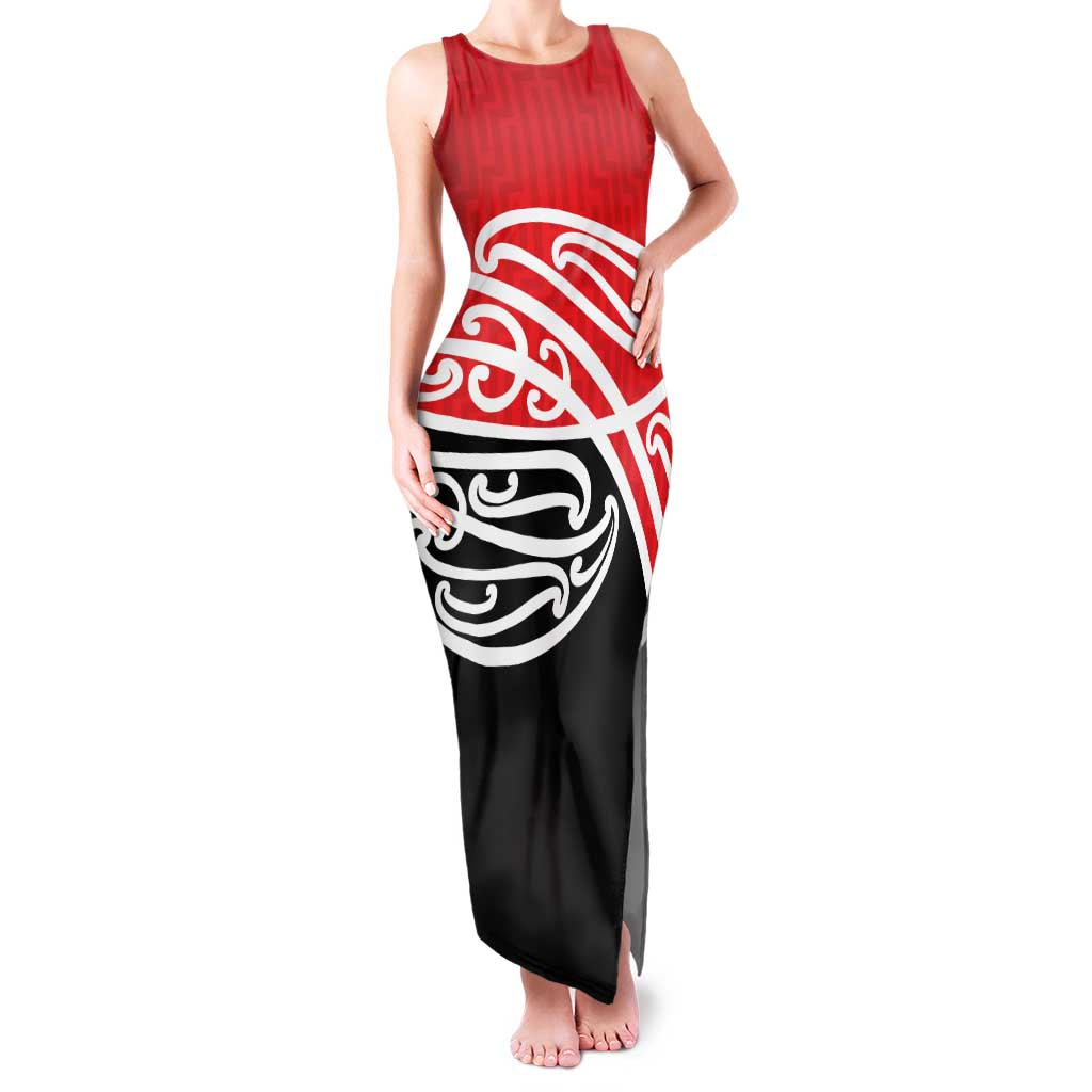 All Red New Zealand Kowhai Ngutukak Family Matching Tank Maxi Dress and Hawaiian Shirt LT9 Mom's Dress Red - Polynesian Pride