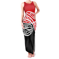 All Red New Zealand Kowhai Ngutukak Family Matching Tank Maxi Dress and Hawaiian Shirt LT9 Mom's Dress Red - Polynesian Pride