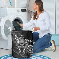 New Zealand Lawn Bowls Laundry Basket Black Maori Warrior Tribal Silver Fern - Polynesian Pride