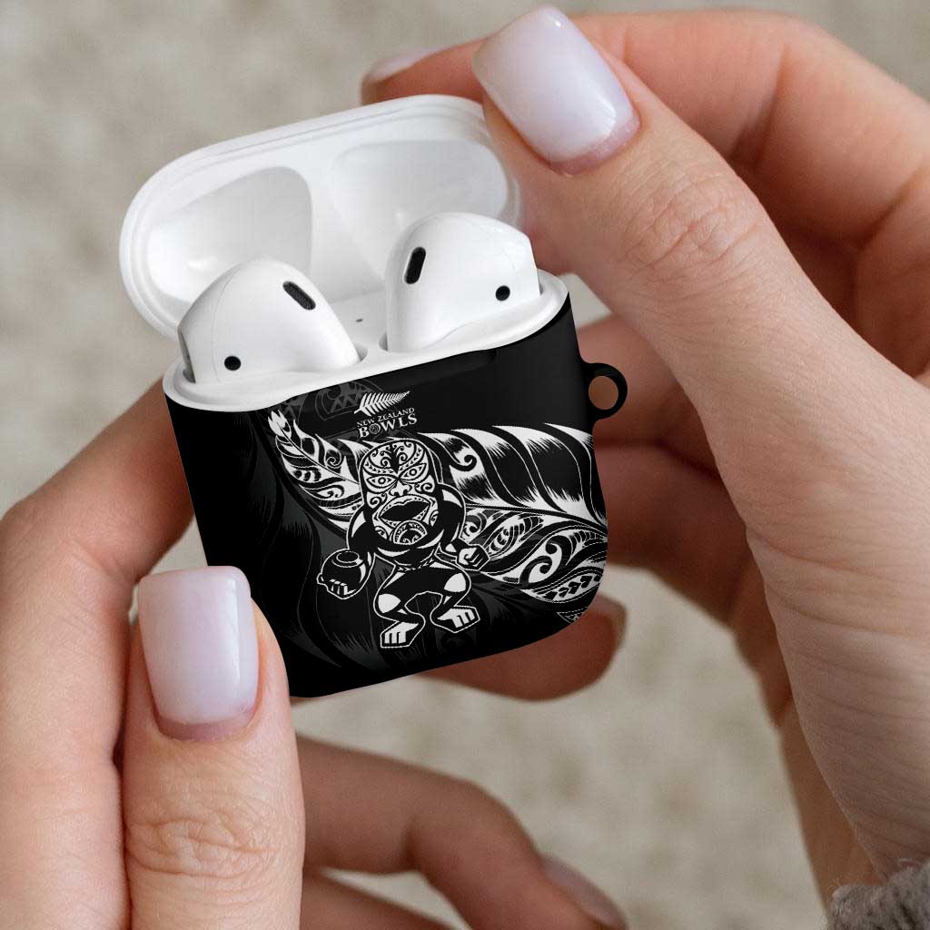 New Zealand Lawn Bowls AirPods Case Black Maori Warrior Tribal Silver Fern LT9 - Polynesian Pride