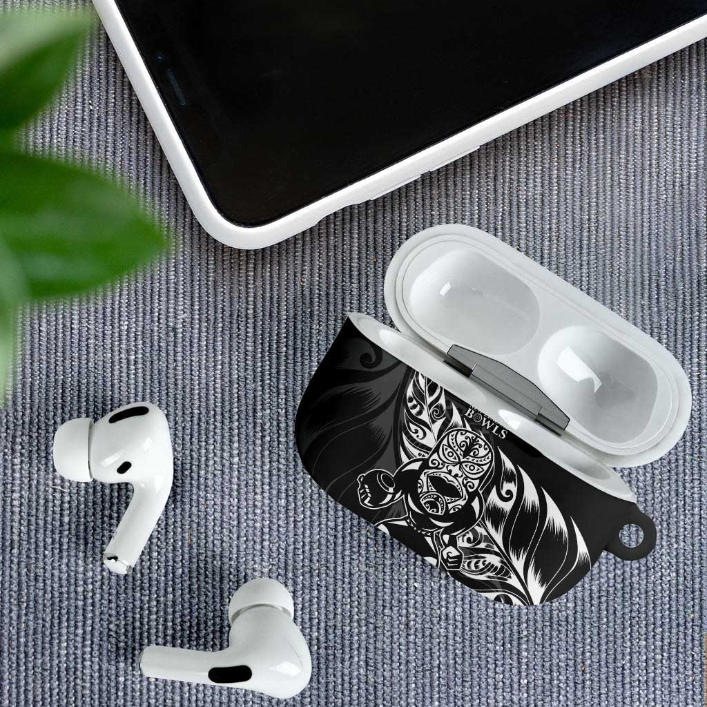 New Zealand Lawn Bowls AirPods Case Black Maori Warrior Tribal Silver Fern LT9 - Polynesian Pride