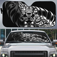 New Zealand Lawn Bowls Auto Sun Shade Black Maori Warrior Tribal Silver Fern LT9 Black - Polynesian Pride