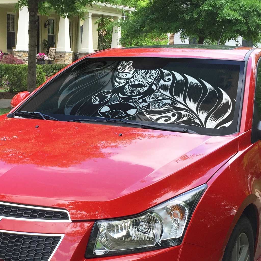 New Zealand Lawn Bowls Auto Sun Shade Black Maori Warrior Tribal Silver Fern LT9 - Polynesian Pride