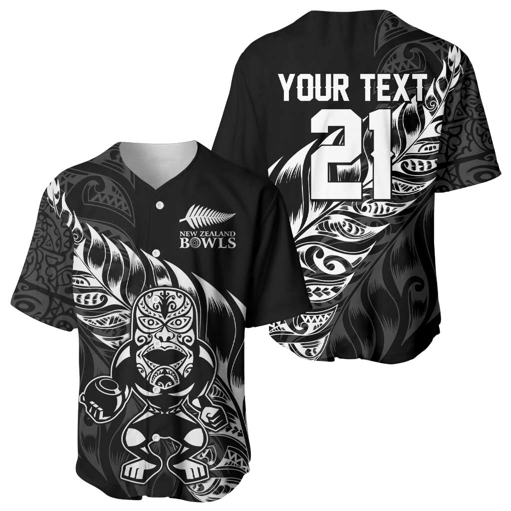 New Zealand Lawn Bowls Custom Baseball Jersey Black Maori Warrior Tribal Silver Fern LT9 - Polynesian Pride