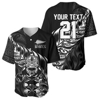 New Zealand Lawn Bowls Custom Baseball Jersey Black Maori Warrior Tribal Silver Fern LT9 - Polynesian Pride