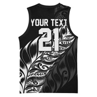 New Zealand Lawn Bowls Custom Basketball Jersey Black Maori Warrior Tribal Silver Fern LT9 - Polynesian Pride