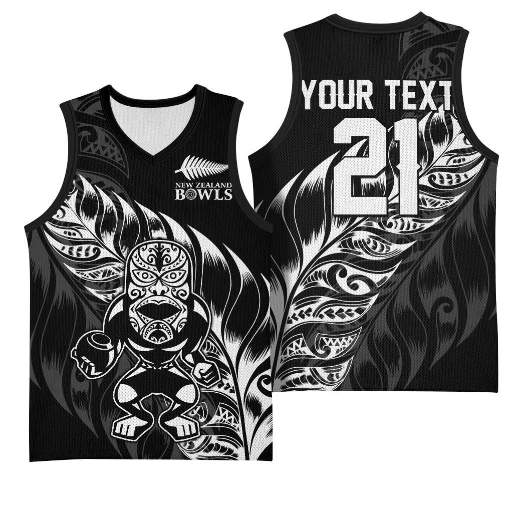New Zealand Lawn Bowls Custom Basketball Jersey Black Maori Warrior Tribal Silver Fern LT9 - Polynesian Pride