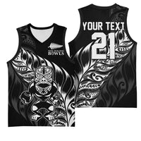 New Zealand Lawn Bowls Custom Basketball Jersey Black Maori Warrior Tribal Silver Fern LT9 - Polynesian Pride