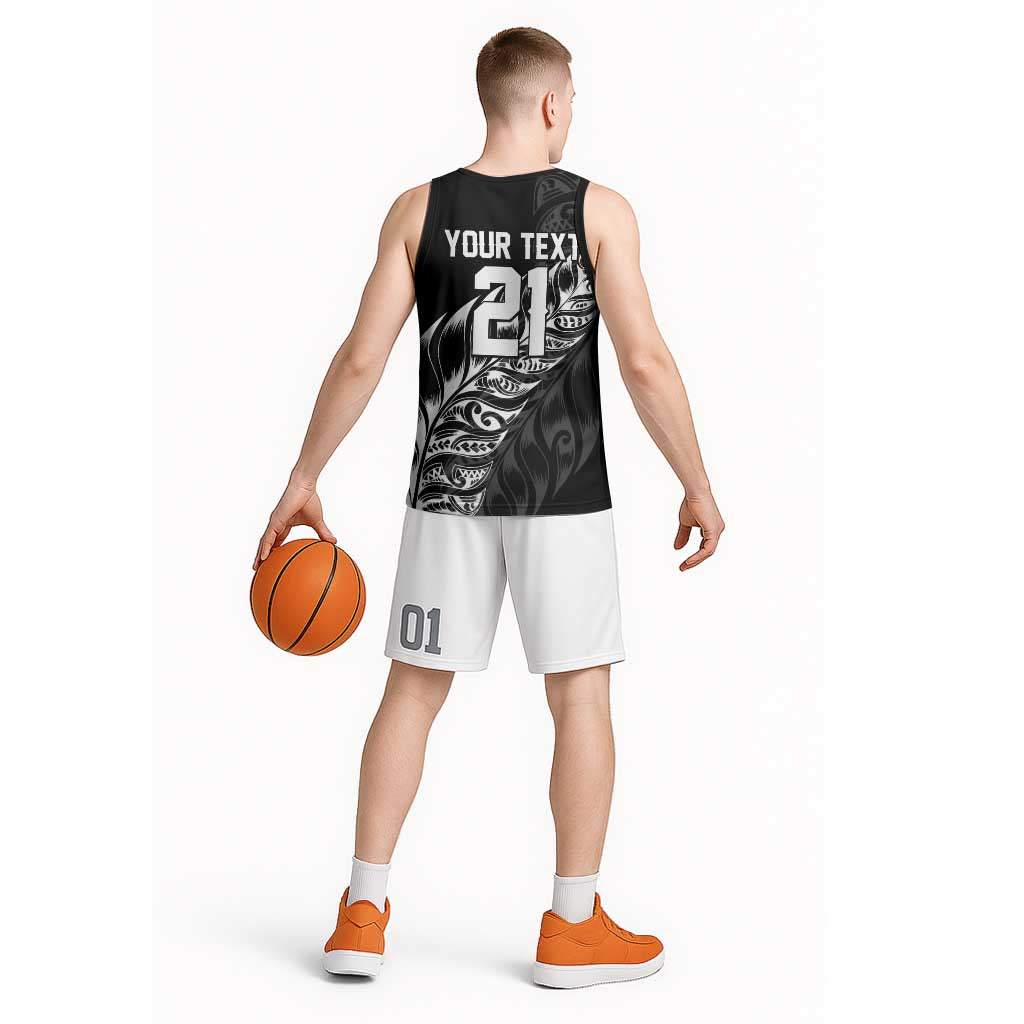 New Zealand Lawn Bowls Custom Basketball Jersey Black Maori Warrior Tribal Silver Fern LT9 - Polynesian Pride