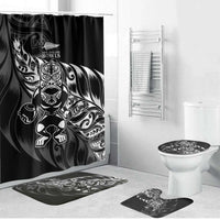 New Zealand Lawn Bowls Bathroom Set Black Maori Warrior Tribal Silver Fern - Polynesian Pride