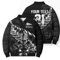 New Zealand Lawn Bowls Custom Bomber Puffer Jacket Black Maori Warrior Tribal Silver Fern - Polynesian Pride