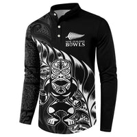 New Zealand Lawn Bowls Custom Button Sweatshirt Black Maori Warrior Tribal Silver Fern LT9 - Polynesian Pride