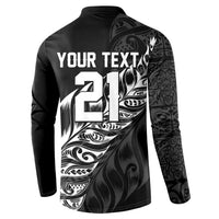 New Zealand Lawn Bowls Custom Button Sweatshirt Black Maori Warrior Tribal Silver Fern LT9 - Polynesian Pride