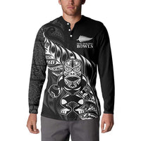 New Zealand Lawn Bowls Custom Button Sweatshirt Black Maori Warrior Tribal Silver Fern LT9 - Polynesian Pride