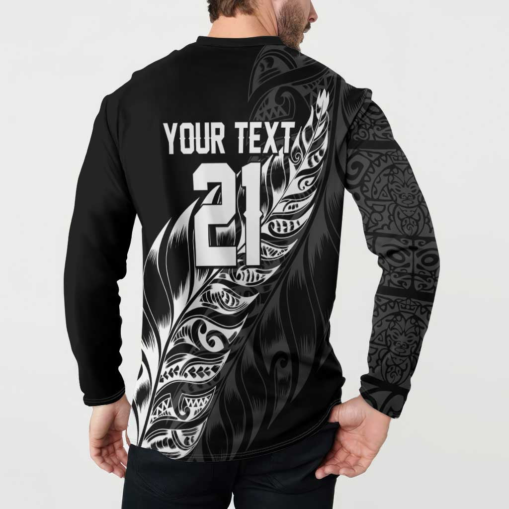 New Zealand Lawn Bowls Custom Button Sweatshirt Black Maori Warrior Tribal Silver Fern LT9 - Polynesian Pride