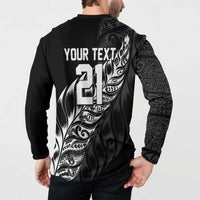 New Zealand Lawn Bowls Custom Button Sweatshirt Black Maori Warrior Tribal Silver Fern LT9 - Polynesian Pride