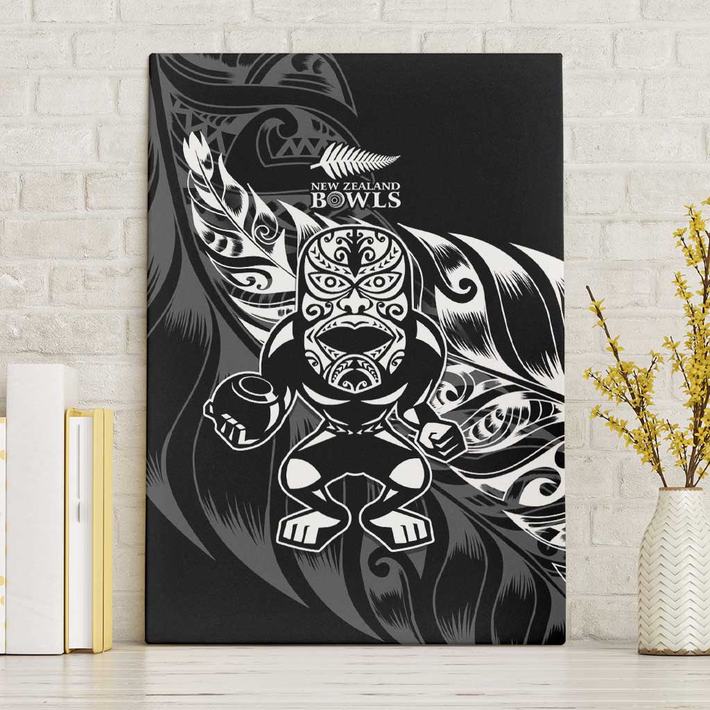 New Zealand Lawn Bowls Canvas Wall Art Black Maori Warrior Tribal Silver Fern LT9 Without Frame Black - Polynesian Pride