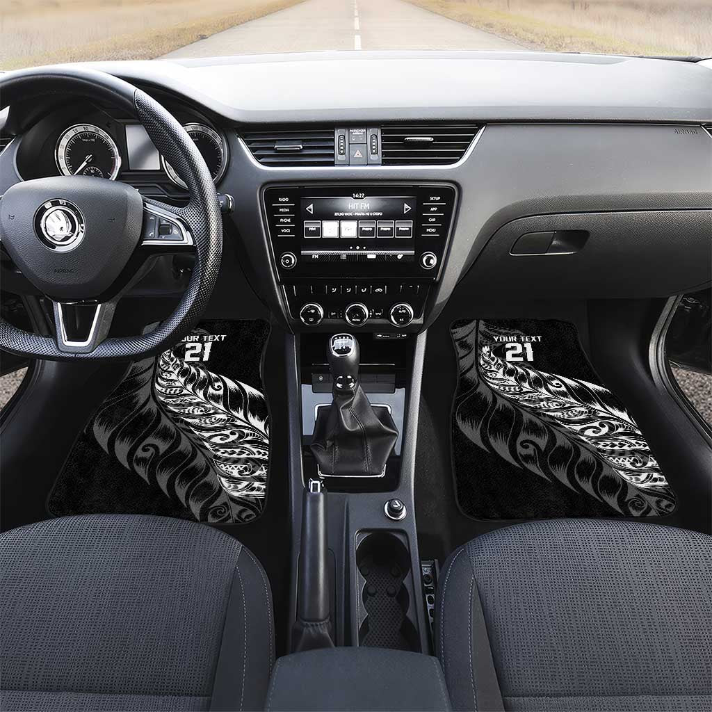 New Zealand Lawn Bowls Custom Car Mats Black Maori Warrior Tribal Silver Fern LT9 Set 2pcs - Front Black - Polynesian Pride