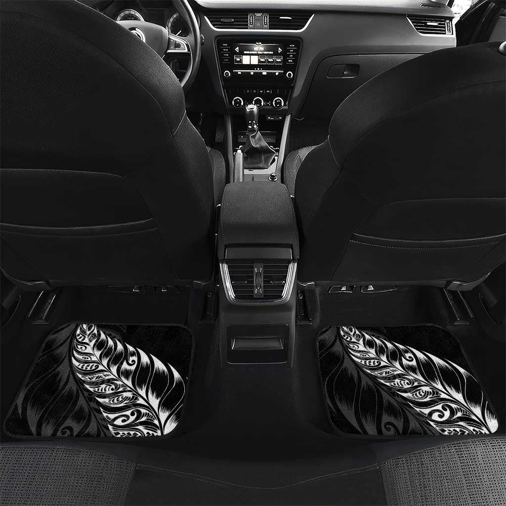New Zealand Lawn Bowls Custom Car Mats Black Maori Warrior Tribal Silver Fern LT9 Set 2pcs - Back Black - Polynesian Pride