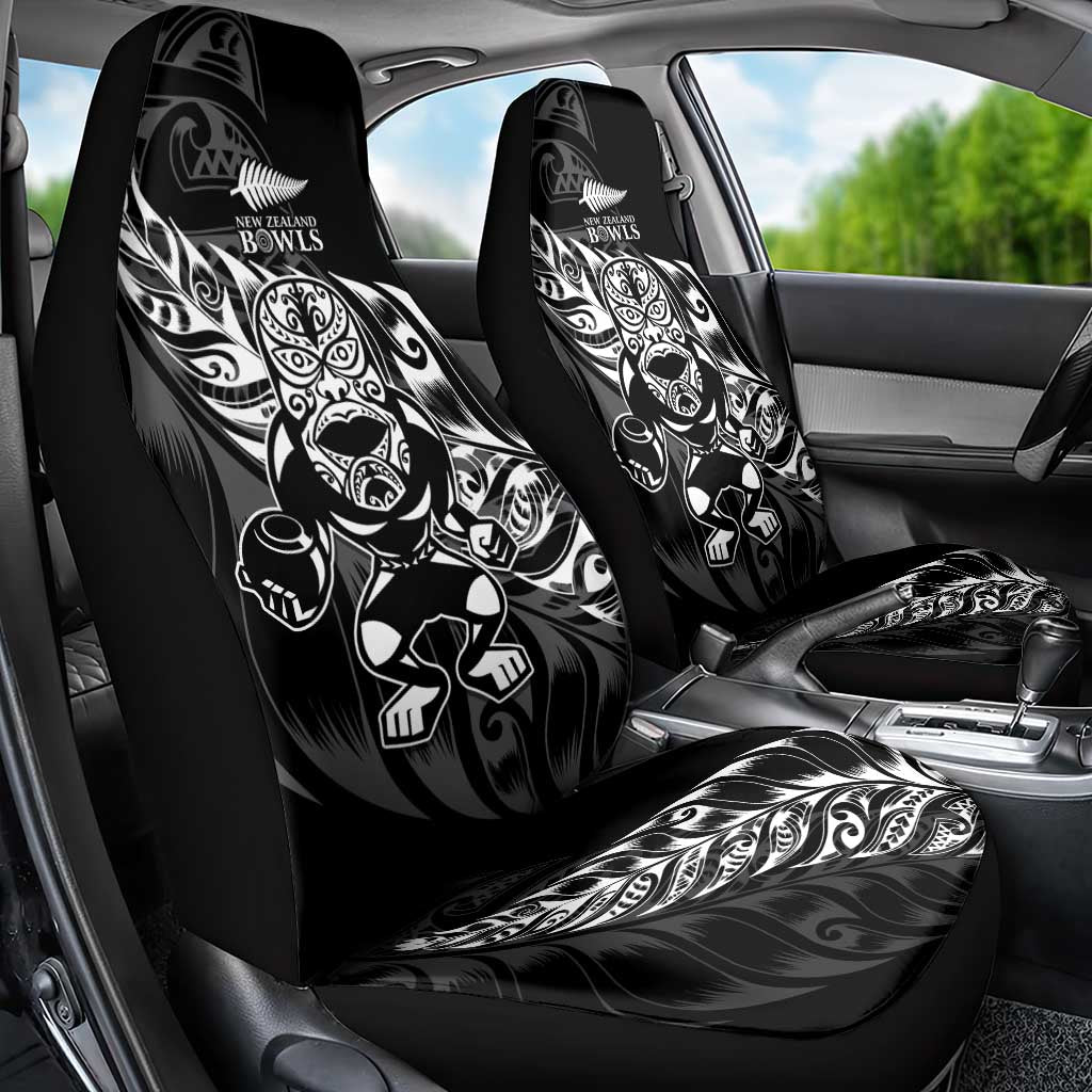 New Zealand Lawn Bowls Car Seat Cover Black Maori Warrior Tribal Silver Fern - Polynesian Pride