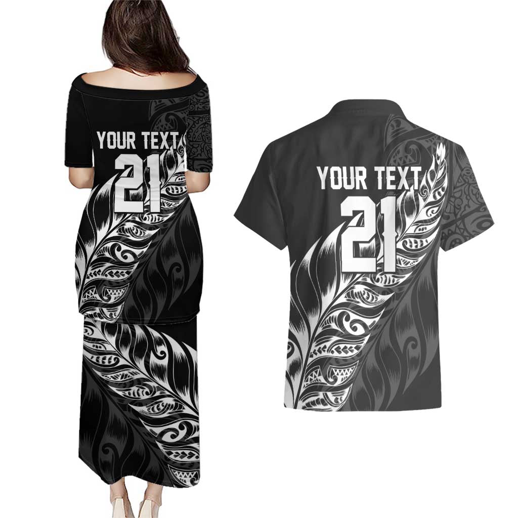 New Zealand Lawn Bowls Custom Couples Matching Puletasi and Hawaiian Shirt Black Maori Warrior Tribal Silver Fern LT9 - Polynesian Pride
