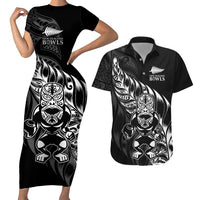 New Zealand Lawn Bowls Custom Couples Matching Short Sleeve Bodycon Dress and Hawaiian Shirt Black Maori Warrior Tribal Silver Fern LT9 Black - Polynesian Pride