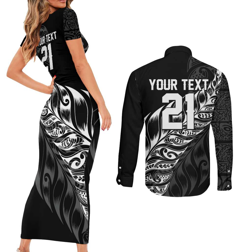 New Zealand Lawn Bowls Custom Couples Matching Short Sleeve Bodycon Dress and Long Sleeve Button Shirt Black Maori Warrior Tribal Silver Fern LT9 - Polynesian Pride