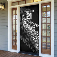 New Zealand Lawn Bowls Custom Door Cover Black Maori Warrior Tribal Silver Fern LT9 - Polynesian Pride