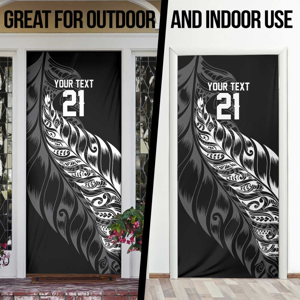 New Zealand Lawn Bowls Custom Door Cover Black Maori Warrior Tribal Silver Fern LT9 - Polynesian Pride