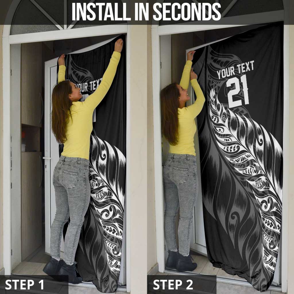 New Zealand Lawn Bowls Custom Door Cover Black Maori Warrior Tribal Silver Fern LT9 - Polynesian Pride