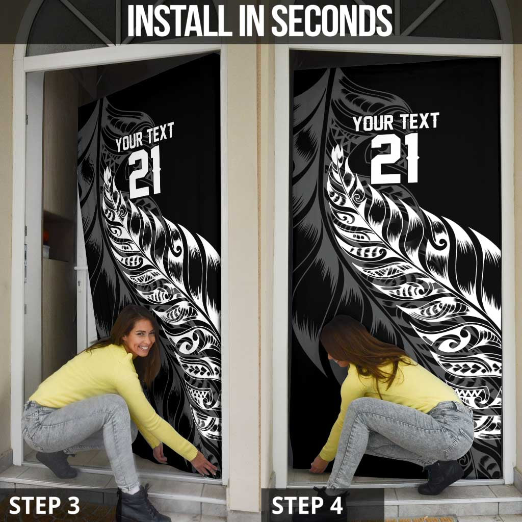 New Zealand Lawn Bowls Custom Door Cover Black Maori Warrior Tribal Silver Fern LT9 - Polynesian Pride