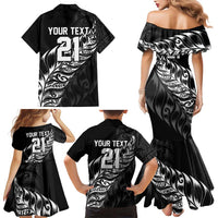 New Zealand Lawn Bowls Custom Family Matching Mermaid Dress and Hawaiian Shirt Black Maori Warrior Tribal Silver Fern LT9 - Polynesian Pride