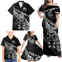 New Zealand Lawn Bowls Custom Family Matching Off Shoulder Maxi Dress and Hawaiian Shirt Black Maori Warrior Tribal Silver Fern LT9 - Polynesian Pride