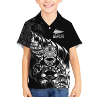 New Zealand Lawn Bowls Custom Family Matching Puletasi and Hawaiian Shirt Black Maori Warrior Tribal Silver Fern LT9 Son's Shirt Black - Polynesian Pride